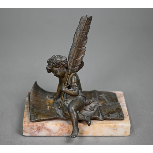 1257 - After Ernest Justin Ferrand (1846-1932) a bronzed figure, Cupid writing a letter, on marble base, 11... 