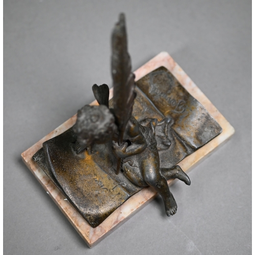 1257 - After Ernest Justin Ferrand (1846-1932) a bronzed figure, Cupid writing a letter, on marble base, 11... 