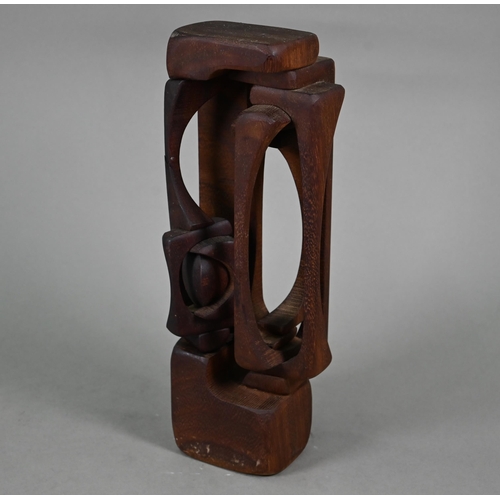 1259 - Brian Wilshire, abstract wood sculpture, carved from a single block, 34 cm high