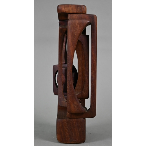 1259 - Brian Wilshire, abstract wood sculpture, carved from a single block, 34 cm high