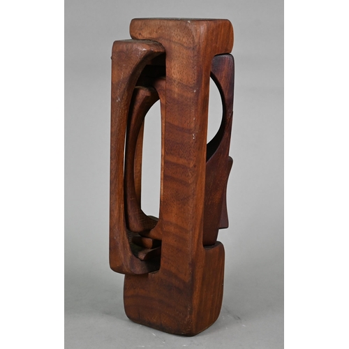 1259 - Brian Wilshire, abstract wood sculpture, carved from a single block, 34 cm high