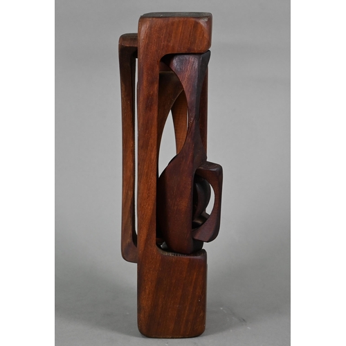 1259 - Brian Wilshire, abstract wood sculpture, carved from a single block, 34 cm high