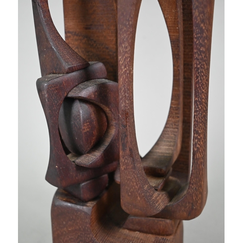 1259 - Brian Wilshire, abstract wood sculpture, carved from a single block, 34 cm high