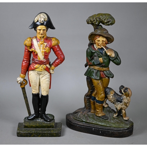 1262 - Two Baldwin cold-painted cast iron doorstops, Duke of Wellington no. 28 and Woodsman no. 60 (2)