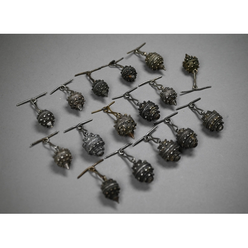 1273 - A collection of sixteen Serbian/Dalmatian white metal military uniform buttons of globular filigree ... 