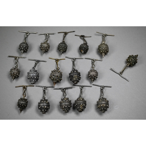 1273 - A collection of sixteen Serbian/Dalmatian white metal military uniform buttons of globular filigree ... 