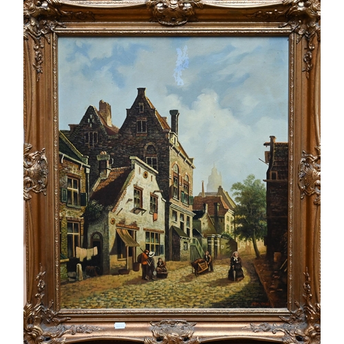 717 - Domino - A Dutch street scene, oil on canvas, signed lower right, 60 x 50 cm