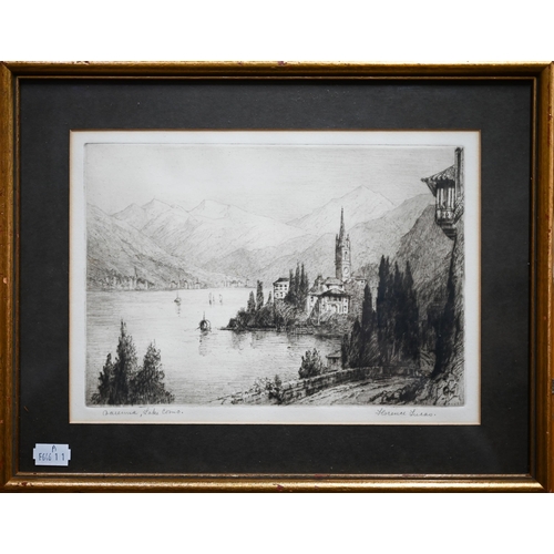 719 - After Florence Lucas (1890-1939) - A pair of Lake Como views - Balbianello and Varenna, etchings, bo... 