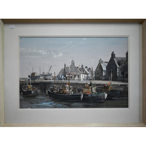 729 - Rowland Hilder (1905-1993) - 'Macduff Harbour', watercolour, signed lower right, 33.5 x 51.5 cmARR m... 