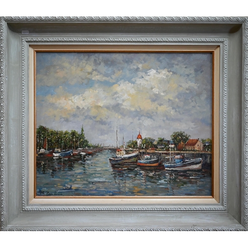 733 - Ch Bourdaun - Harbour scene, Martiques, oil on canvas, signed lower left, 49 x 60 cm