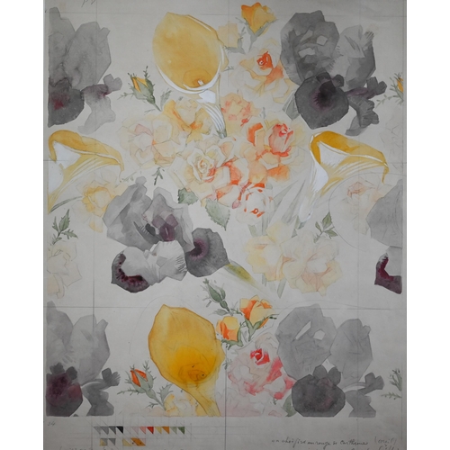 751 - Two preparatory watercolour studies for wallpaper designs, with pencil notes, 58 x 47 cm (2)