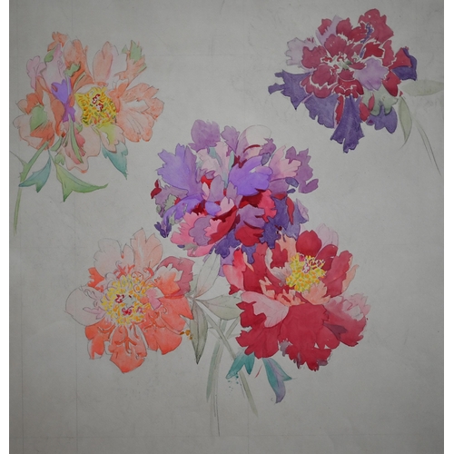 751 - Two preparatory watercolour studies for wallpaper designs, with pencil notes, 58 x 47 cm (2)