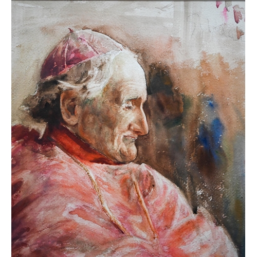 763 - English school - Portrait study of a Cardinal, watercolour, 37.5 x 34 cm