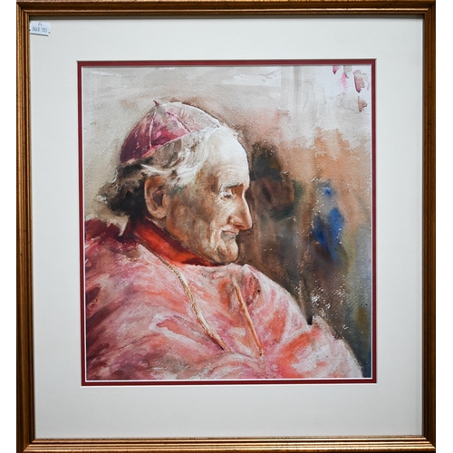 763 - English school - Portrait study of a Cardinal, watercolour, 37.5 x 34 cm