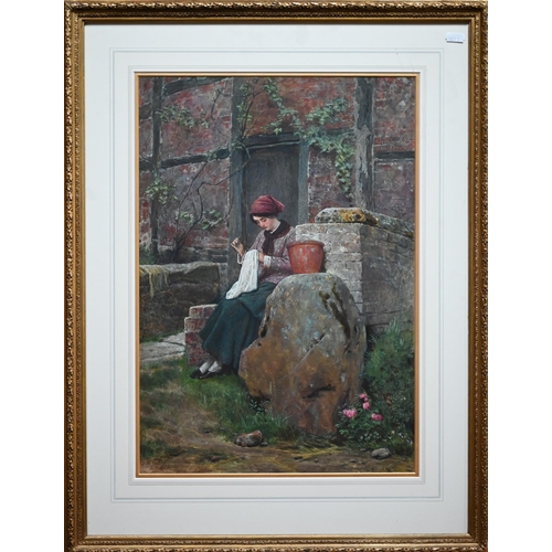 764 - John Dawson Watson (1832-1892) - 'The Spinstress', watercolour, signed lower left and dated 1875, 51... 