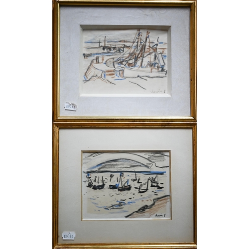 777 - Chervin - Two chalk sailing sketches, signed, and inscribed by Paul Gallico on reverse,12.5 x16.5 cm... 