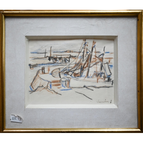 777 - Chervin - Two chalk sailing sketches, signed, and inscribed by Paul Gallico on reverse,12.5 x16.5 cm... 