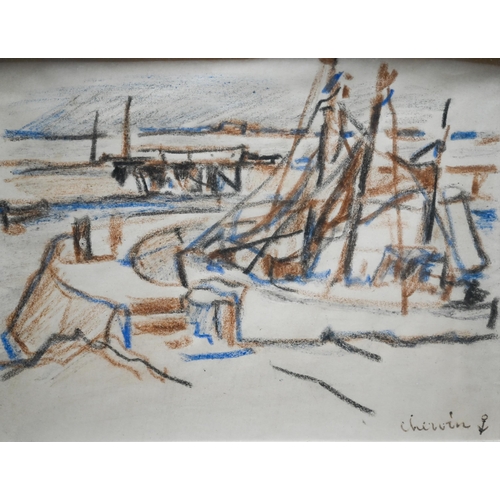 777 - Chervin - Two chalk sailing sketches, signed, and inscribed by Paul Gallico on reverse,12.5 x16.5 cm... 