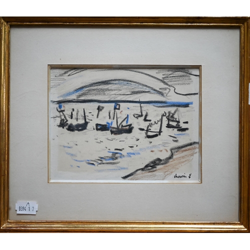 777 - Chervin - Two chalk sailing sketches, signed, and inscribed by Paul Gallico on reverse,12.5 x16.5 cm... 