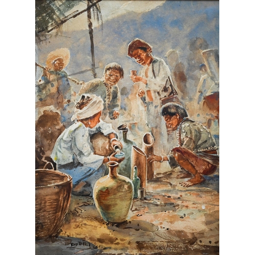 779 - U BA THET (1903-1972) - Refreshments at the market, watercolour, signed and dated '36 lower left, 33... 