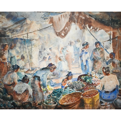 780 - U BA THET (1903-1972) - A busy market scene, watercolour, signed and dated '38 lower left, 32 x 40 c... 