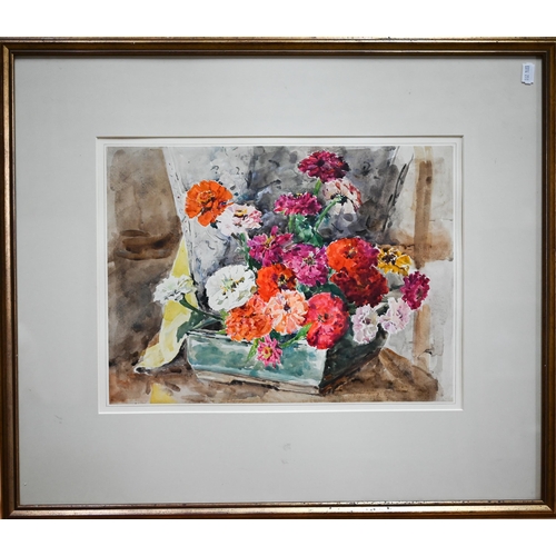 788 - Francis Edward James (1849-1920) - 'A bowl of zinnias', watercolour, 30.5 x 41 cmExh Leicester Galle... 