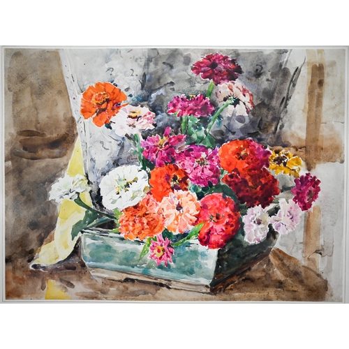 788 - Francis Edward James (1849-1920) - 'A bowl of zinnias', watercolour, 30.5 x 41 cmExh Leicester Galle... 