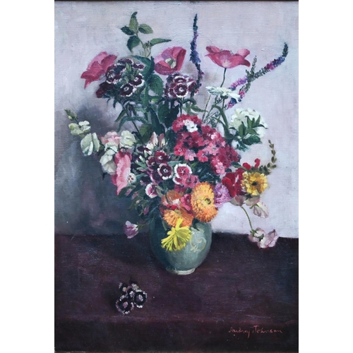 789 - Audrey Johnson (1919-2005) - Still life study with flowers, oil on canvas, signed lower right, 65 x ... 