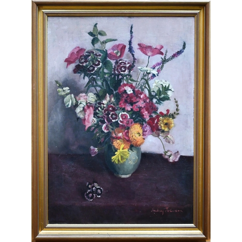 789 - Audrey Johnson (1919-2005) - Still life study with flowers, oil on canvas, signed lower right, 65 x ... 