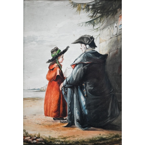 792 - English school - 'Nelson' and young girl in red coat, watercolour, 31 x 21 cm