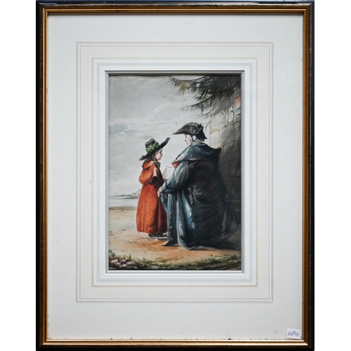 792 - English school - 'Nelson' and young girl in red coat, watercolour, 31 x 21 cm