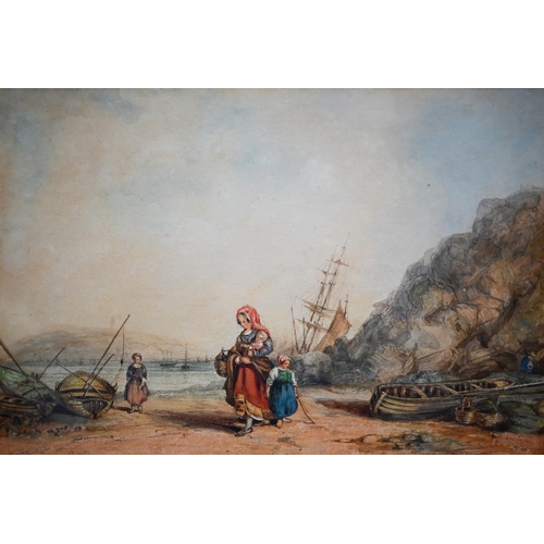 793 - English school - Fisherfolk on foreshore, watercolour, 24 x 35 cm