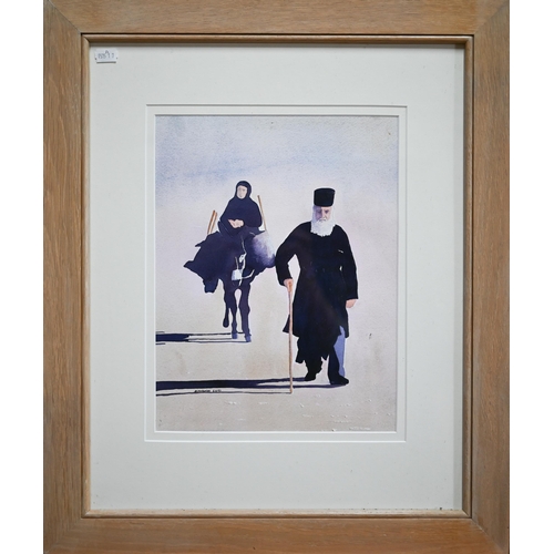 794 - Tony Antonios - 'The priest and his wife, Cyprus', watercolour, signed lower left and dated 6.5.97, ... 