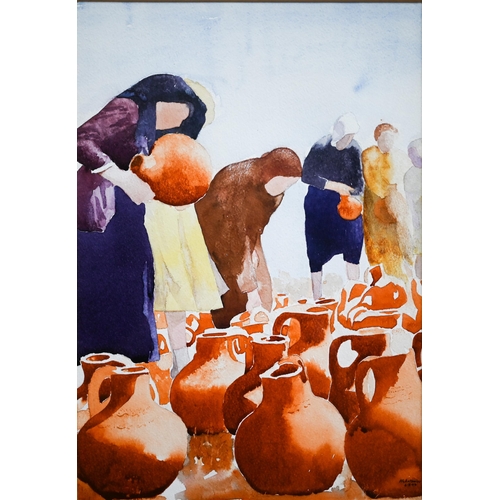 795 - Tony Antonios - 'Buying pots', watercolour, signed and dated 6.5.97 lower right, 38 x 26 cm