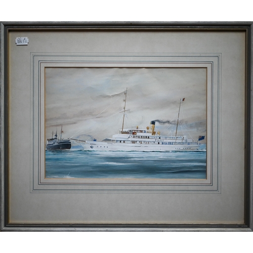 804 - J.S.O.E - Yacht off the coast of Dover, oil on card, signed with initials and dated 2/55, 22 x 32 cm... 