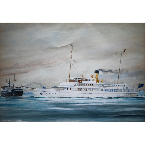 804 - J.S.O.E - Yacht off the coast of Dover, oil on card, signed with initials and dated 2/55, 22 x 32 cm... 