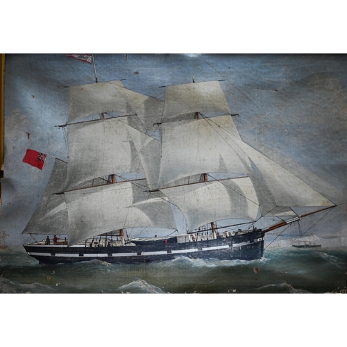 806 - English school - Study of the two masted brig 'Vixen', oil on canvas, 39 x 55 cm, for restoration