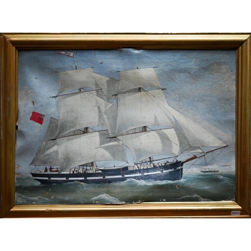 806 - English school - Study of the two masted brig 'Vixen', oil on canvas, 39 x 55 cm, for restoration