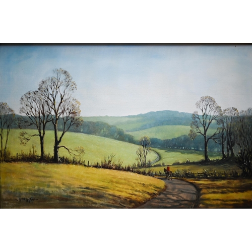 809 - Mark W Pike - Winchester Hill with horse and rider, oil on canvas, signed lower left, 50 x 75 cm