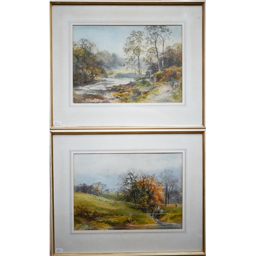 813 - J S Gresley (1829-1908) A pair of river landscapes, watercolour, signed lower right and one dated 18... 