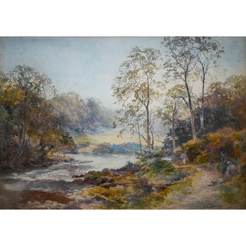 813 - J S Gresley (1829-1908) A pair of river landscapes, watercolour, signed lower right and one dated 18... 