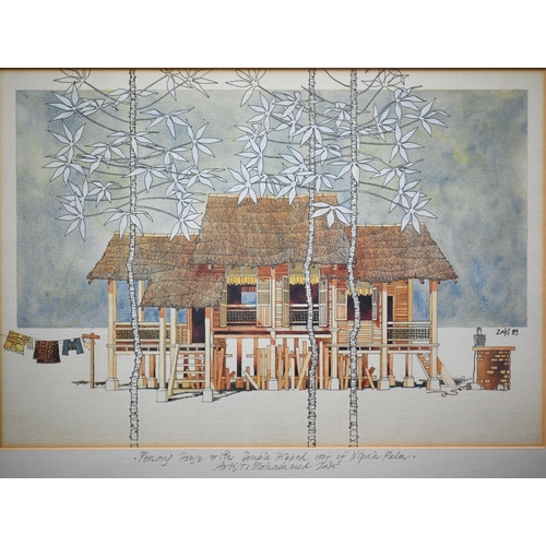 817 - After Mohammed Zaki (b 1963) - Print 'Penring House with double hipped roof of Nipah Palm, 27 x 39 c... 