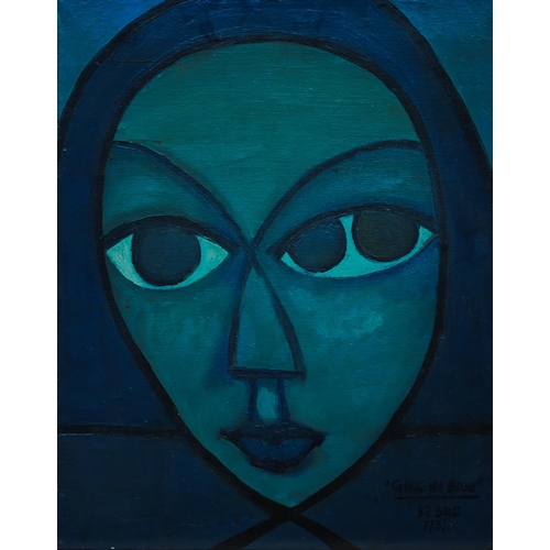 819 - Bill Banks - 'Girl in Blue', unframed oil on canvas, signed and dated 7/3/72 lower right, 51 x 40.5 ... 