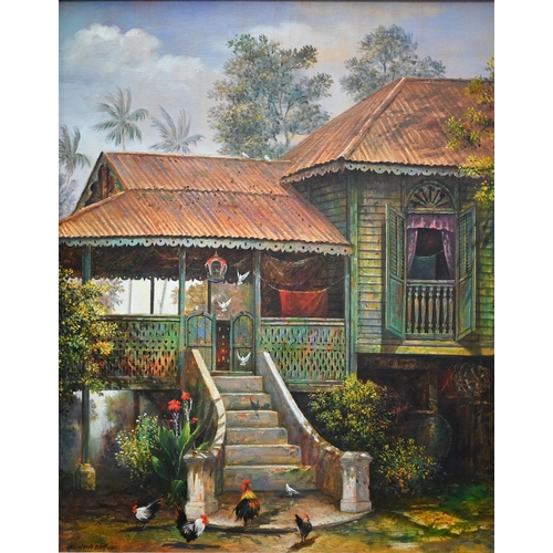 825 - Weng Fatt Lee (b 1967) - Malaysian villa, oil on canvas, signed lower left and dated 2000, 75 x 60 c... 