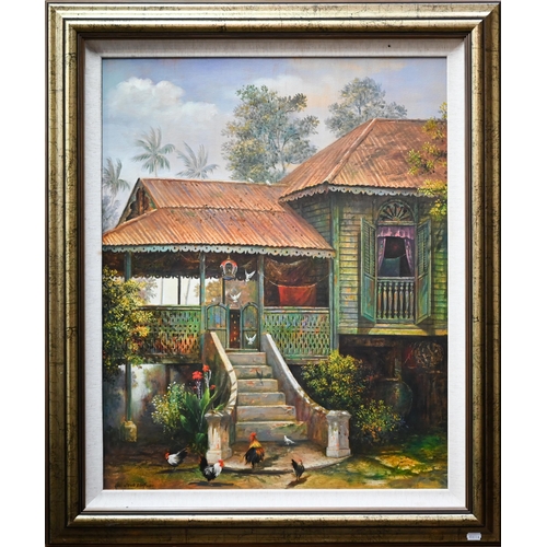 825 - Weng Fatt Lee (b 1967) - Malaysian villa, oil on canvas, signed lower left and dated 2000, 75 x 60 c... 