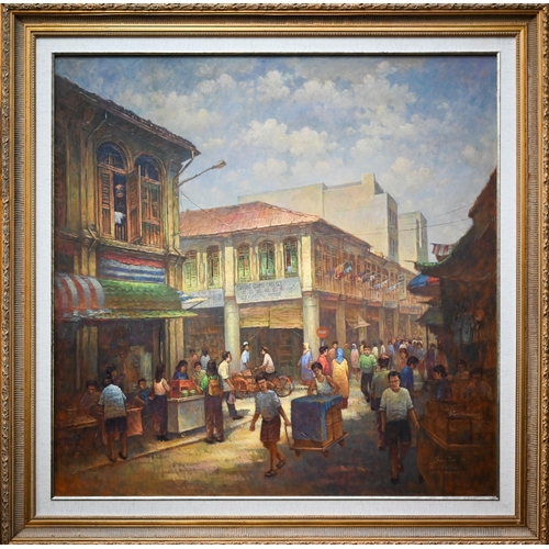 827 - Lui Cheng Thak (b 1967) - 'Kuala Lumpa Chinatown', oil on canvas, signed lower right and dated 1998,... 