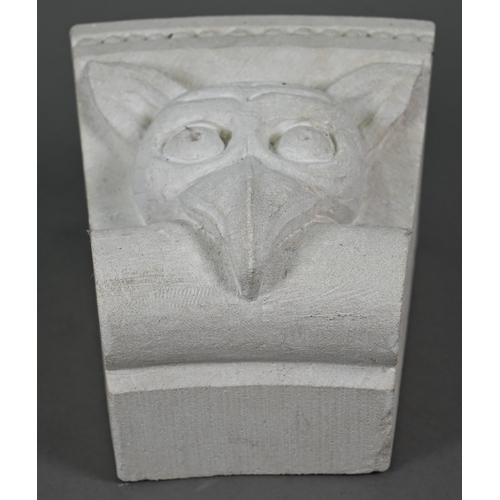 834 - A carved stone corbel, worked with a demon's head, signed with LR monogram for Ross Lovatt, stonemas... 