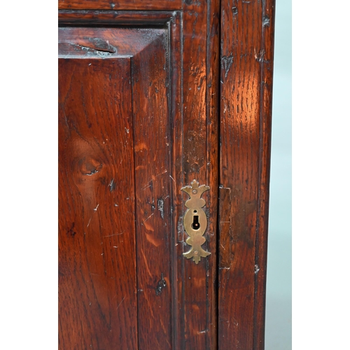 843 - A small 18th century oak wall cabinet, 47 cm x 19 cm x 55 cm h