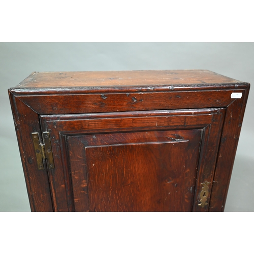 843 - A small 18th century oak wall cabinet, 47 cm x 19 cm x 55 cm h