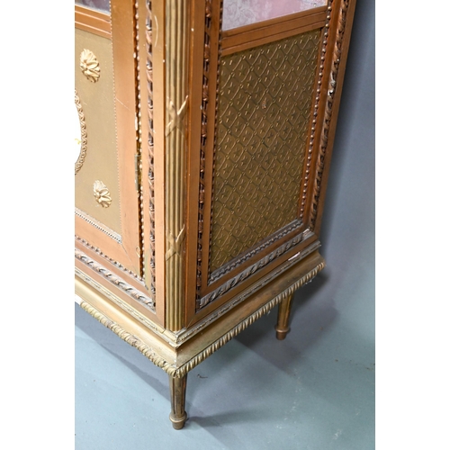 844 - A Napoleon III style giltwood three quarter glazed display cabinet surmounted by a ribbon bow mouldi... 